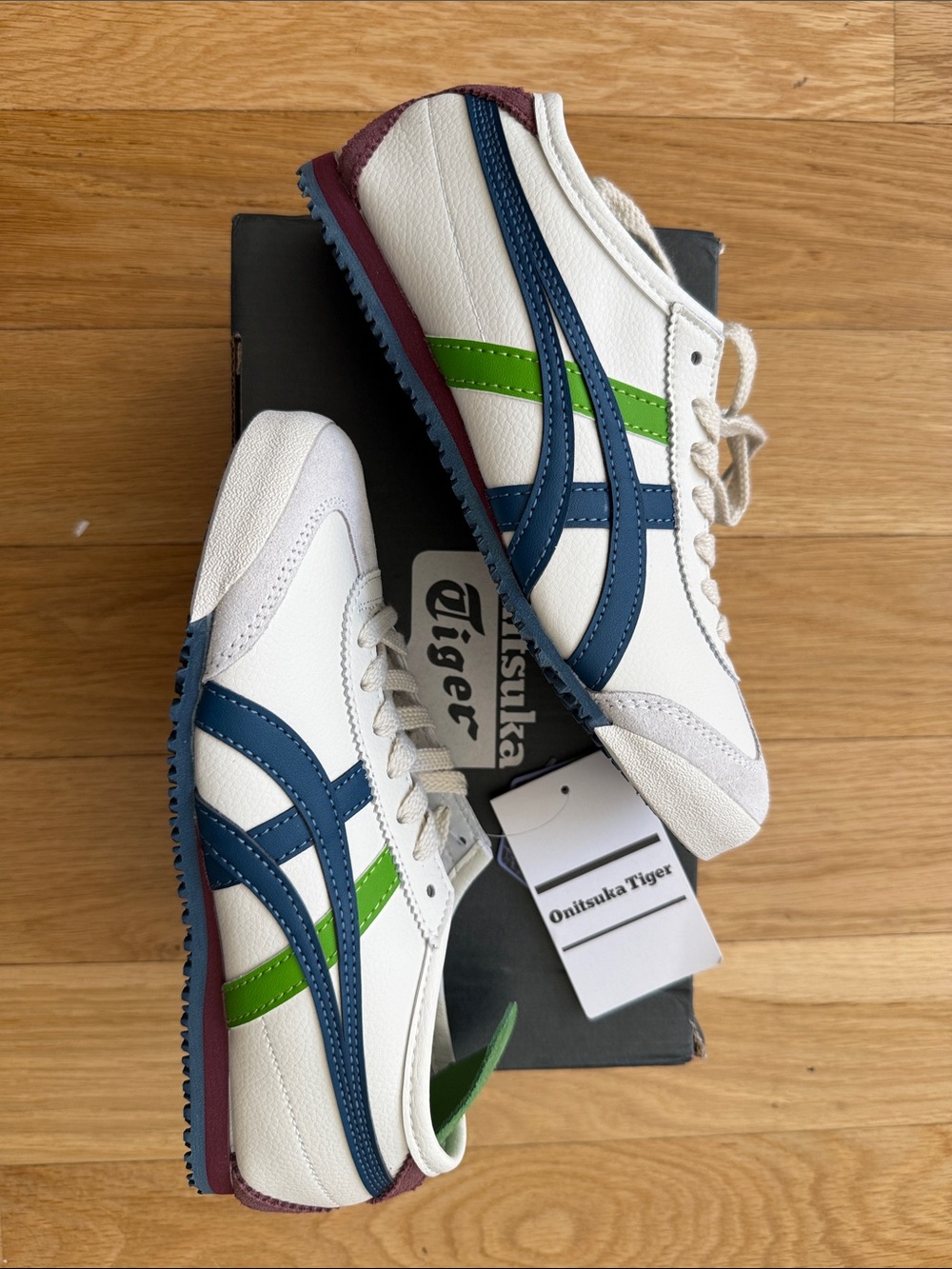 Onitsuka Tiger by Asics White Navy and Green Leather Mexico-Style Sneaker
